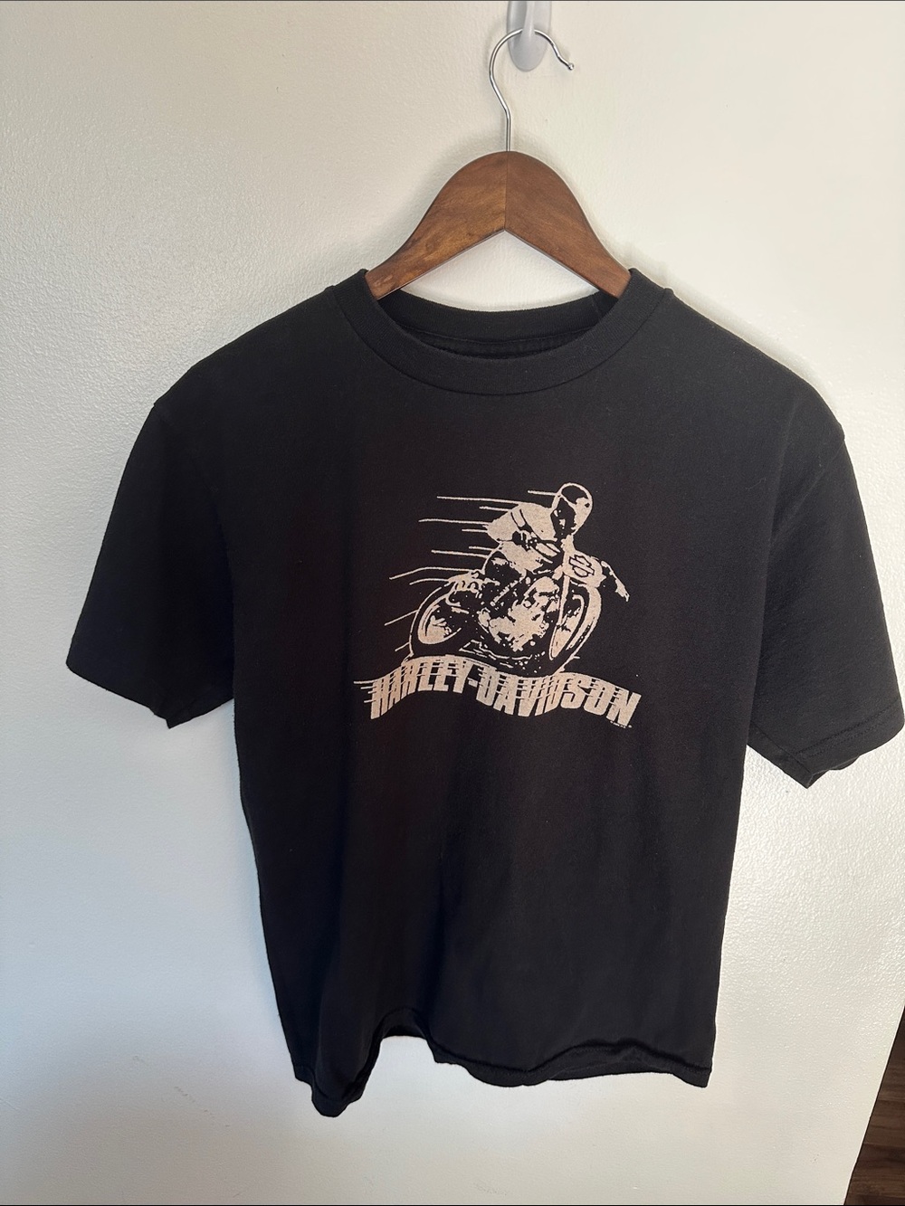 Harley-Davidson Black Tee with Cream Motorcycle Graphic
